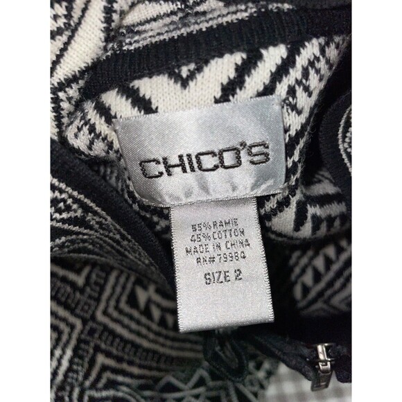 Chico’s Women’s Argyle Print Cardigan Sweater size 2/L Cotton Ramie Zip Up - Picture 6 of 6